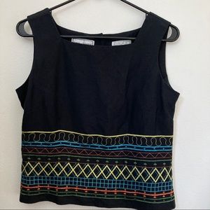 Karin Stevens Sleeveless Tank Top Embroidered Blouse, Button up back